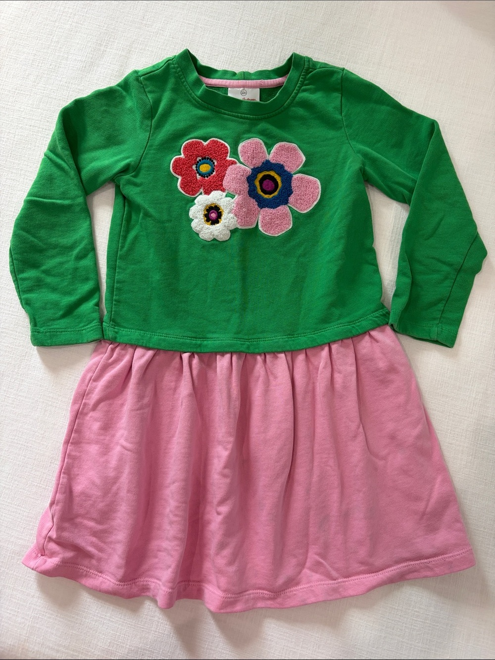 Hanna Andersson Green Top with Pink Skirt & Floral Appliqués 120 cm size 6/7